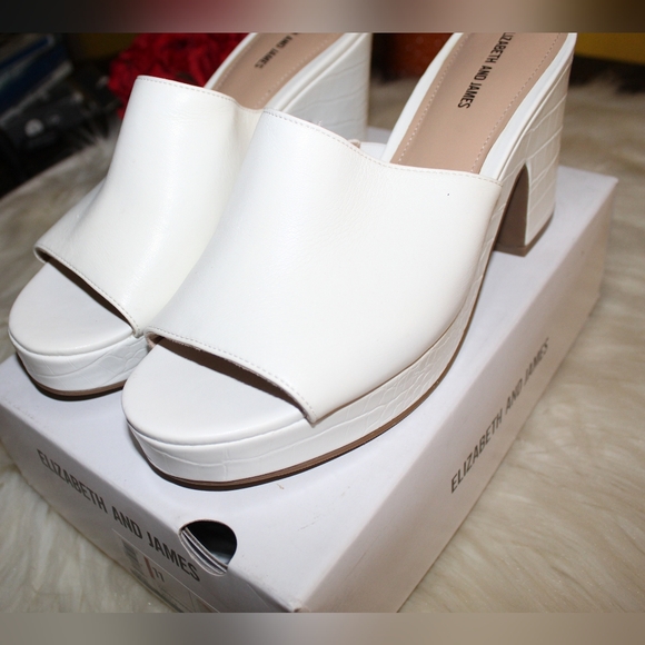 Elizabeth & James Chic White Faux Leather Open Toe Platform Clogs Mules Heels - Picture 14 of 16